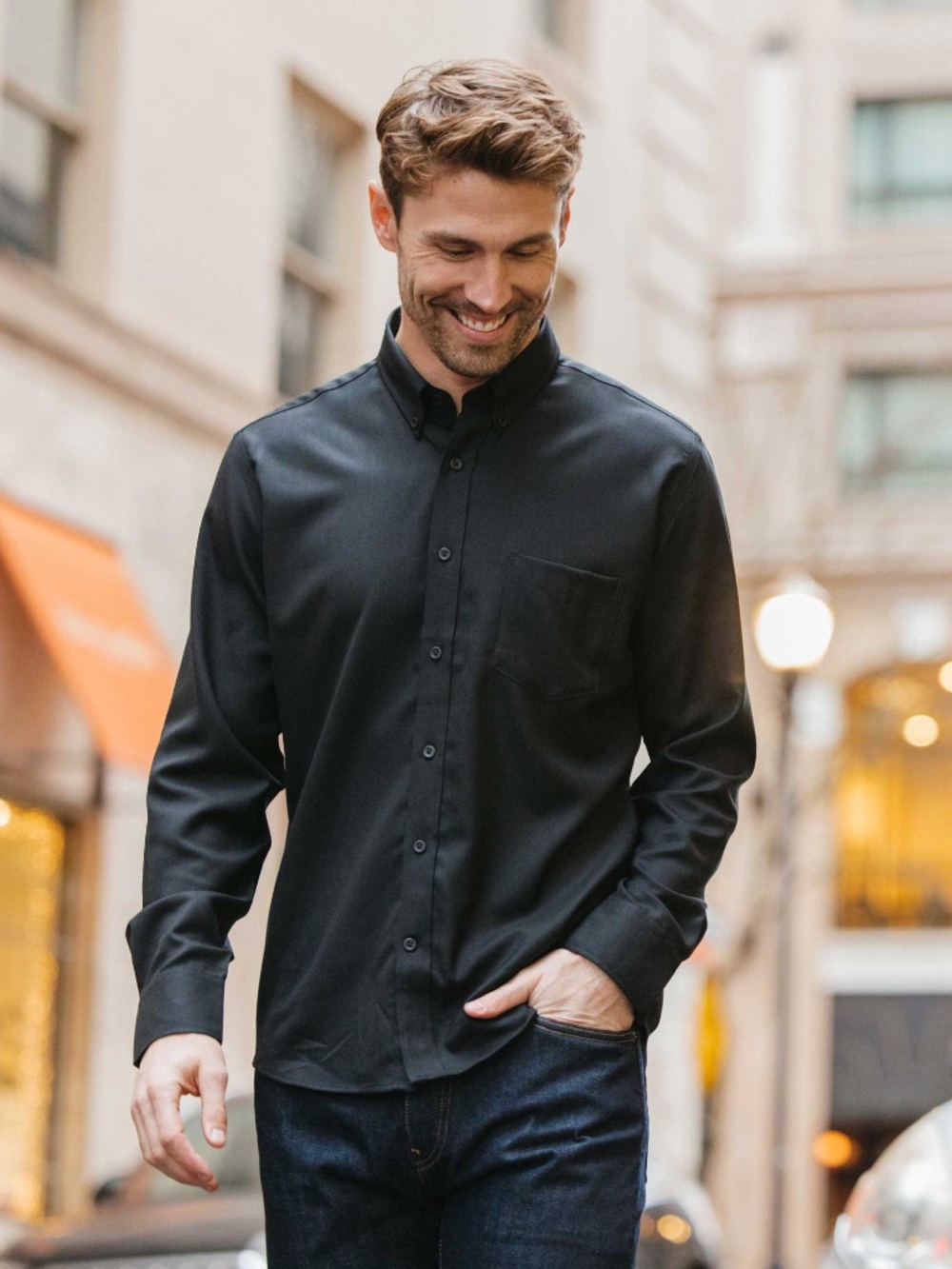 Wool & Prince 170 Button-Down Shirt Black Twill 100% Wool Mens M